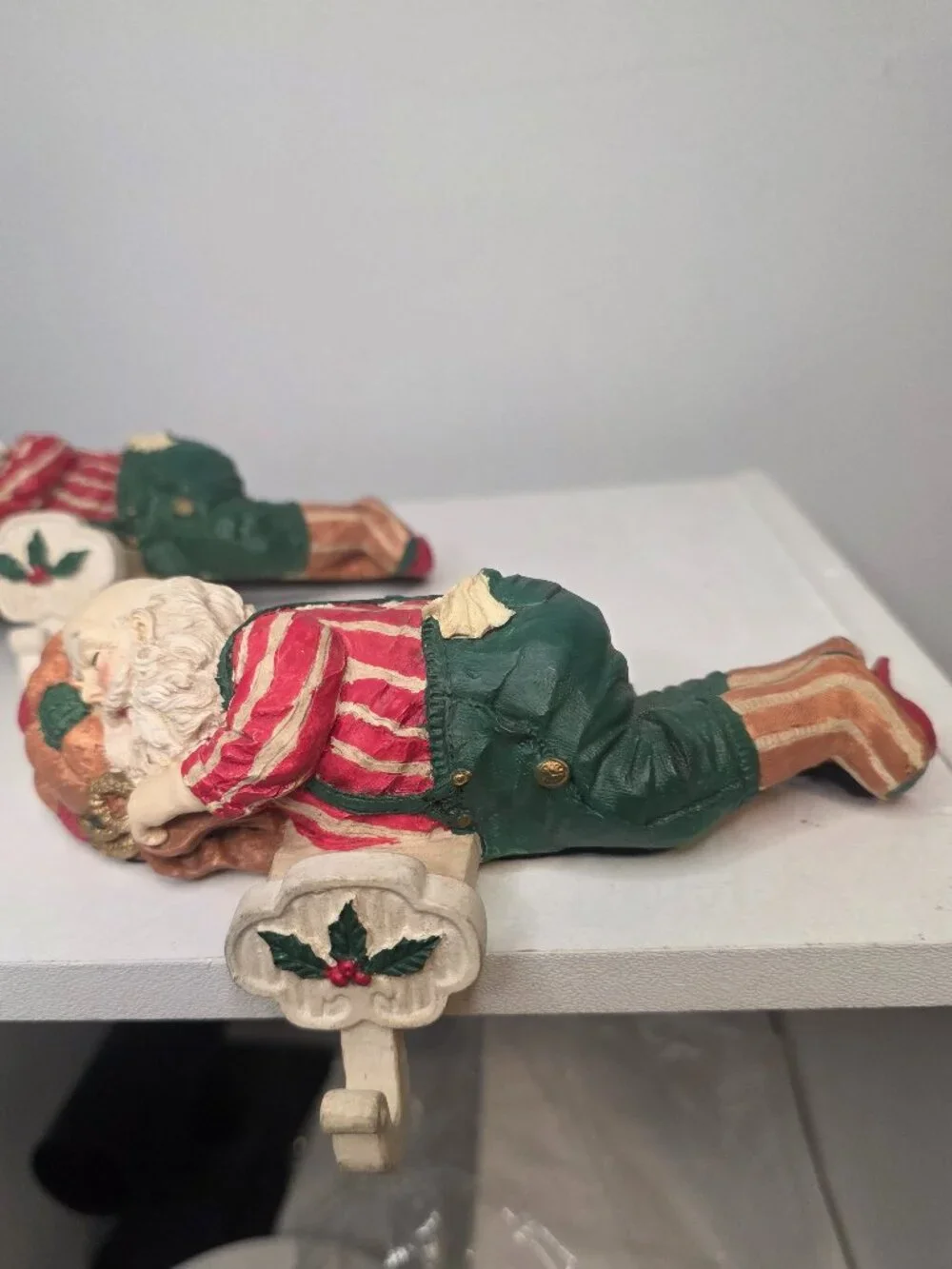 House of Lloyd Lot of Two Resin Sleeping Santa Stocking Holders Christmas